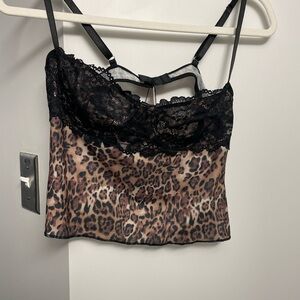 SHEIN Leopard Print Lace Trim Tank
